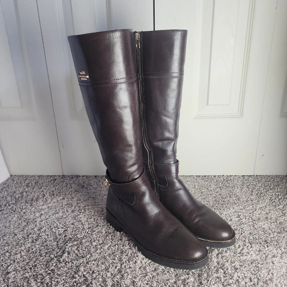 Coach Knee High Brown Leather Boots 7.5B - Picture 4 of 16